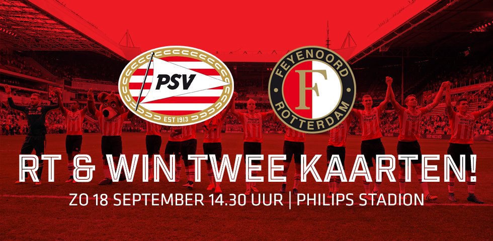 PSV's tweet image. WINACTIE! Volg @PSV, Retweet dit bericht en win twee kaarten voor PSV - Feyenoord! #psvfey