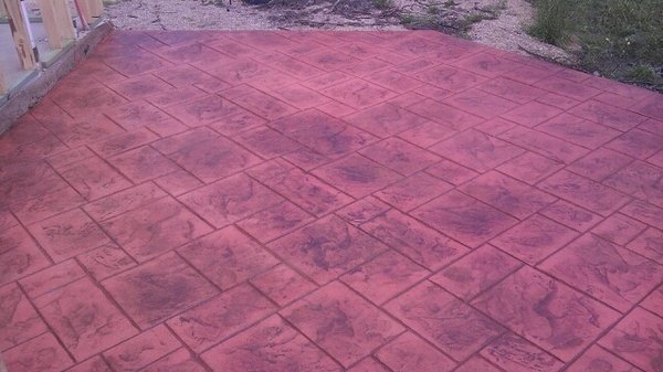 AmericanConcret's tweet photo. Ashlar Slate stamp template with terracotta acid stain. 
#ashlarslate #terracotta  #decorativeconcrete   #austintx https://t.co/Qaz0D4uraI