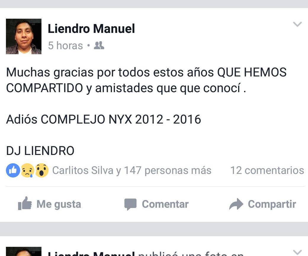 chino_cab's tweet photo. Para los que todavía no están al tanto, DJ Liendro se despide del casty. #Nyx @bartematiconyx #DjLiendro 😢💔 https://t.co/BjM3nGvtF3