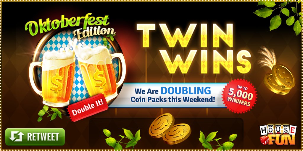 houseoffungames's tweet photo. TWIN WINS is open for 🎉 business! DOUBLED Coin Packs 🍻 for Oktoberfest! 

💰 Retweet for 5k! https://t.co/UjatHbCfYR https://t.co/Ap2OhLO4fZ