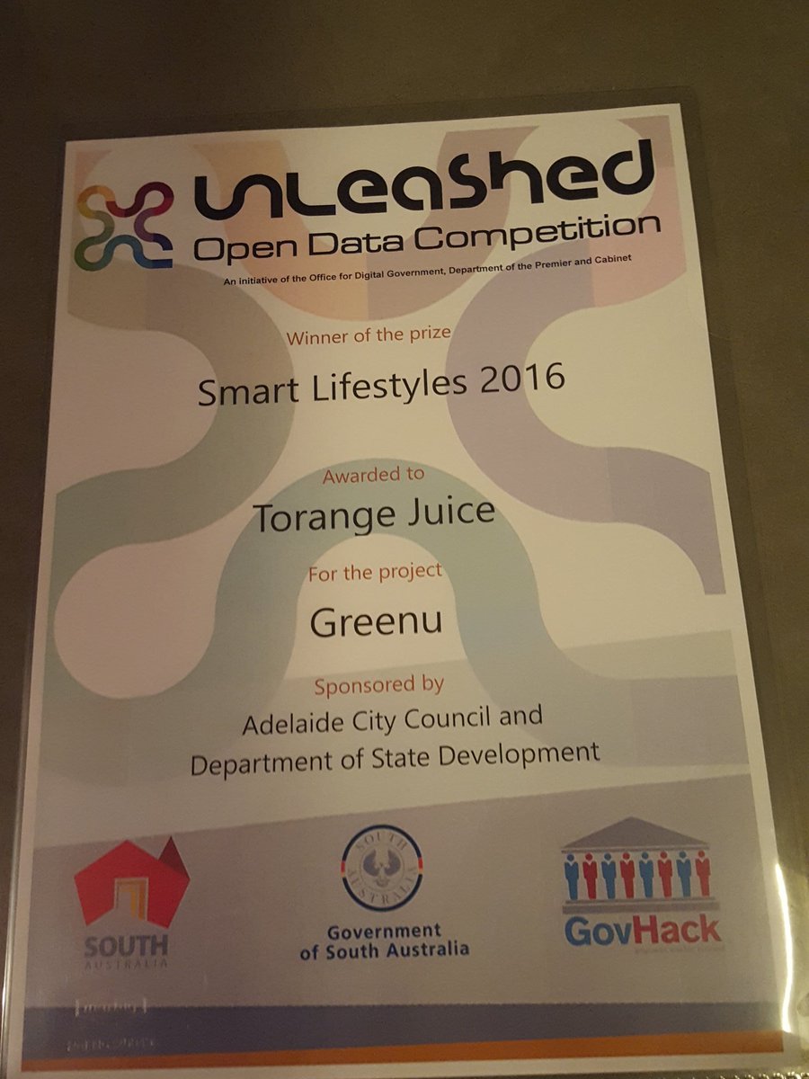 TorangeJuice's tweet photo. Fantastic job team! Congratulations to all winners, all projects were spectacular #SAUnleashed #GovHack https://t.co/dSOQwwfooH