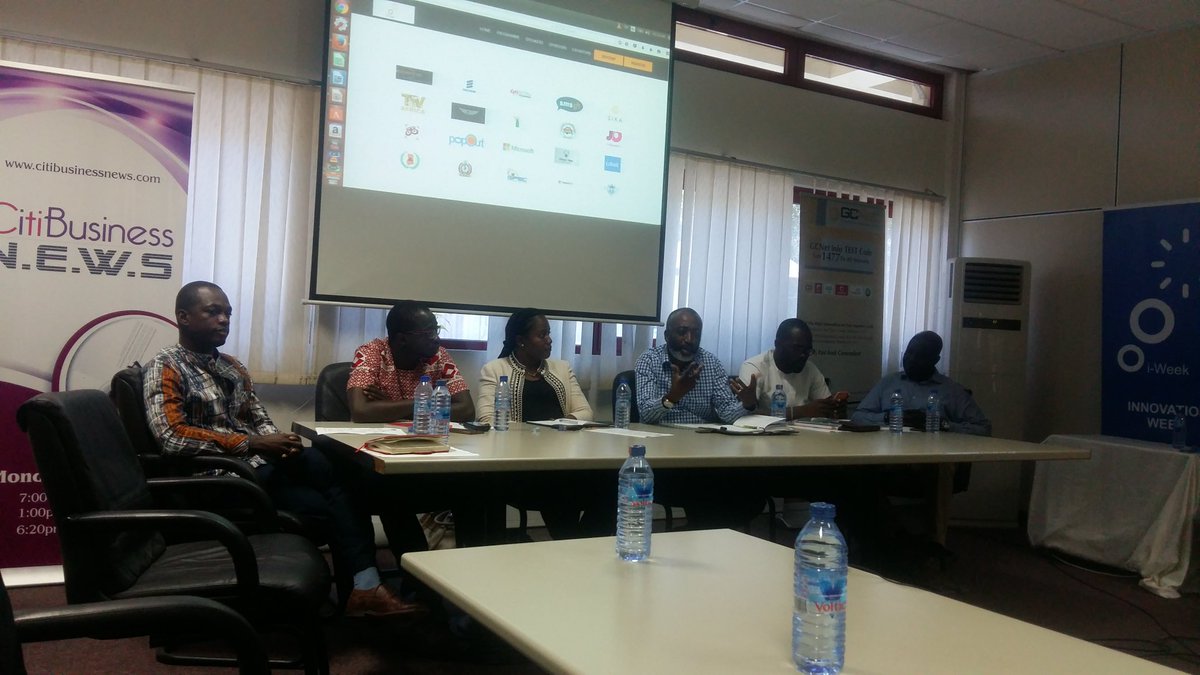 Barcampghana's tweet photo. #IoT panel @ #iweek2016 moderated by #Popout ft #expressPay, #4Afrika, #GCNet, #SikaApp, #PZ, #CapitalBank reps, etc https://t.co/fBVbCePHx0