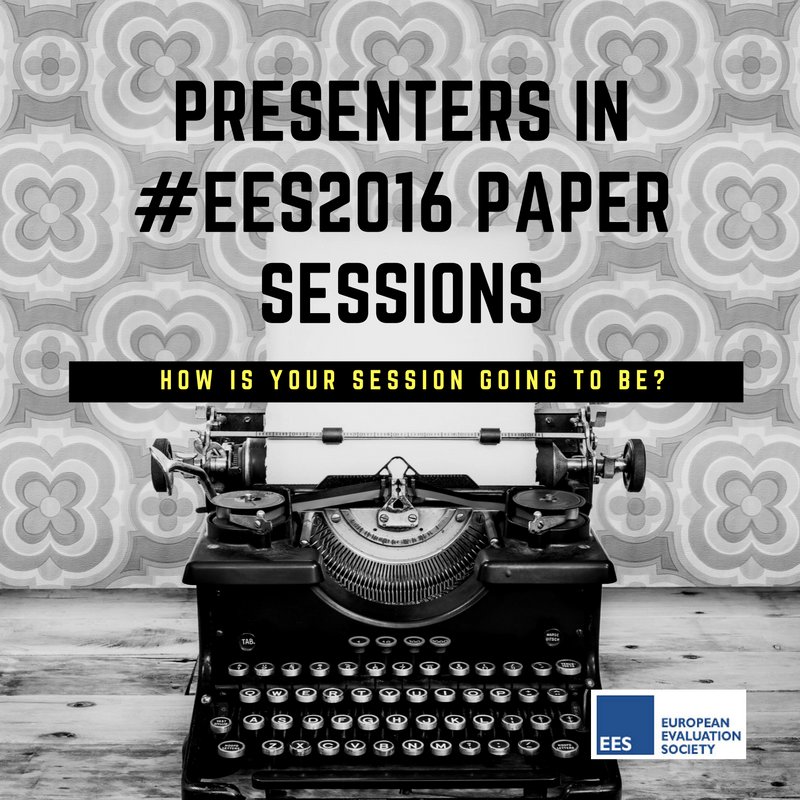 EES_Eval's tweet photo. Presenters in #EES2016 paper sessions: how is your session going to be? Connect and share your expectations with us! https://t.co/SloSDka4wG