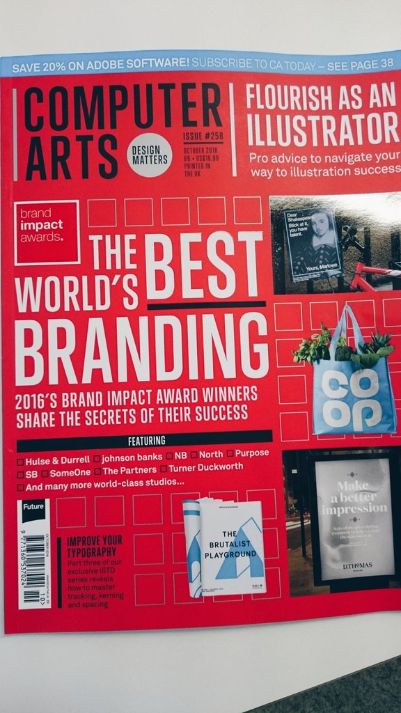 AllThatsGoodco's tweet photo. woop our unexpected @RIBA #brutalistplayground #brandimpactaward win on the front cover of @ComputerArts #madebySB https://t.co/8N7uBbZzxJ