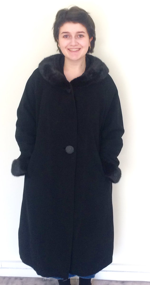 GreatDividePlay's tweet photo. With the cooler weather #StageManager Tara models her coat made by Ladies Garment Workers Union #industrialfeminism https://t.co/wjrQ1brAet
