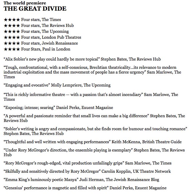 GreatDividePlay's tweet photo. #review round up for #TheGreatDivide only 3 more performances left at @finborough https://t.co/pEZ4UgTfe7 https://t.co/3VAqeLlcYH