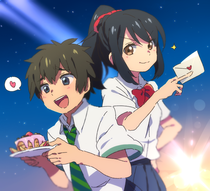 あす 君の名は を見てきた記念 さすがの美しさ まさかの展開で 劇場も笑いあり涙ありといいますか とにかく瀧と三葉の入れ替わりが可愛かった絵