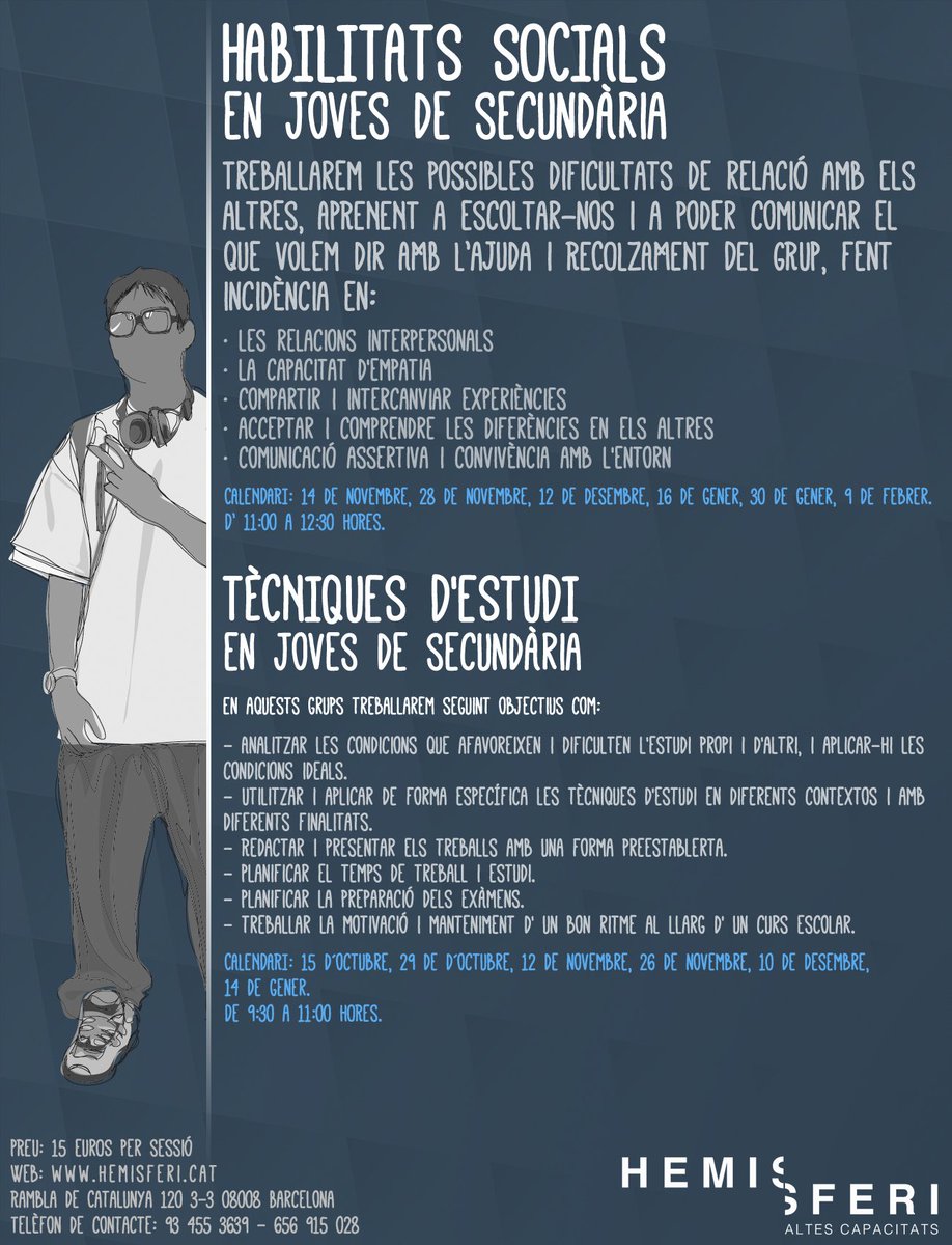 Nous tallers Hemisferi: Habilitats socials i Tècniques d'estudi per a joves de secundària. #AltesCapacitats #AACC