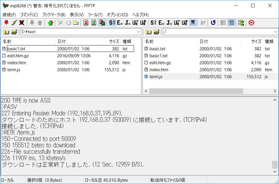 Robo8080 Esp66ftpserverのlistコマンドがバグってたのでソースを修正した Win10のエクスプローラからドラッグ ドロップでspiffsにファイルをアップロード ダウンロードできた