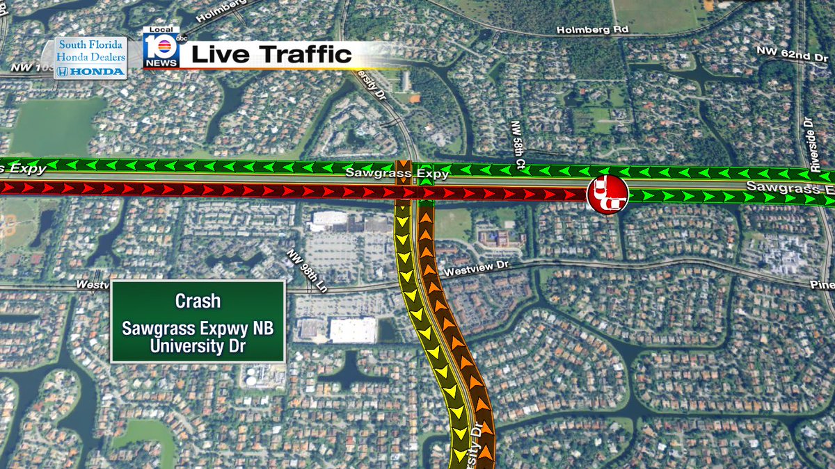 Crash on Sawgrass Expwy NB at University Dr #traffic https://t.co/a3ba54JnJy