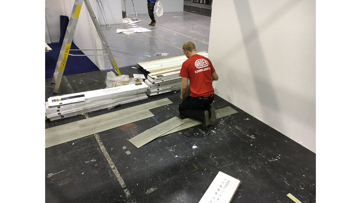 ARDEXUKFlooring's tweet photo. Our @iLoveEveryStep Lifestyle Floor is currently being installed on stand M17, ready for the @FlooringShow opening. https://t.co/41LQFAgG08