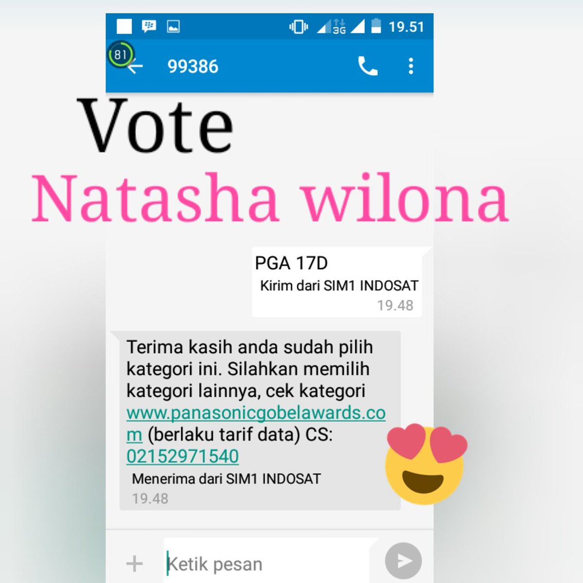 trnvtsr's tweet photo. Vote @15natashawilona di #PanasonicGobelAwards2016 ketik PGA 17D kirim ke 99386 💗💗 https://t.co/Bm61V0BZGS