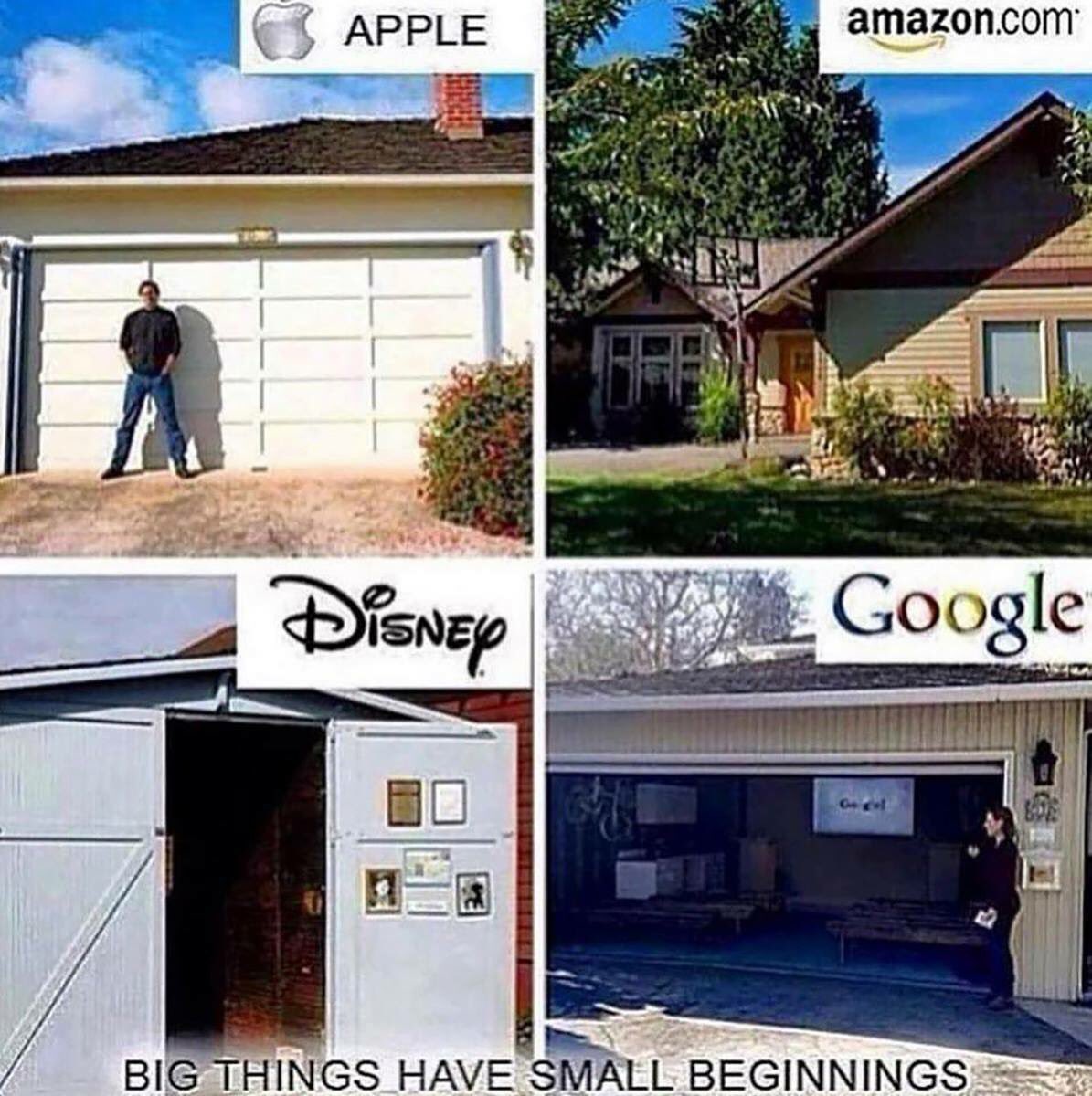 CheccoMorante's tweet photo. Big Things have small beginnings... #trueStory #thinkinAbout #ideasBehindBusiness #apple #amazon #google #disney https://t.co/8PKJpdtcJ1