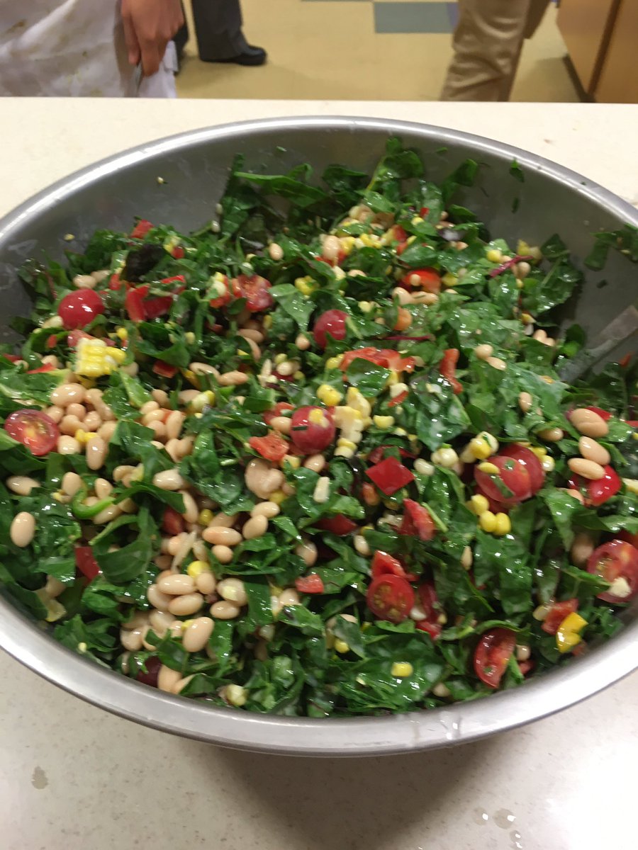 pekyle's tweet photo. .@FarmatStJoes Chard Salad with 🍉🍋 Blueberry Dessert! Nourishing our staff w/ #local #plantbased food @stjoes_health https://t.co/CkP7AaEbfq