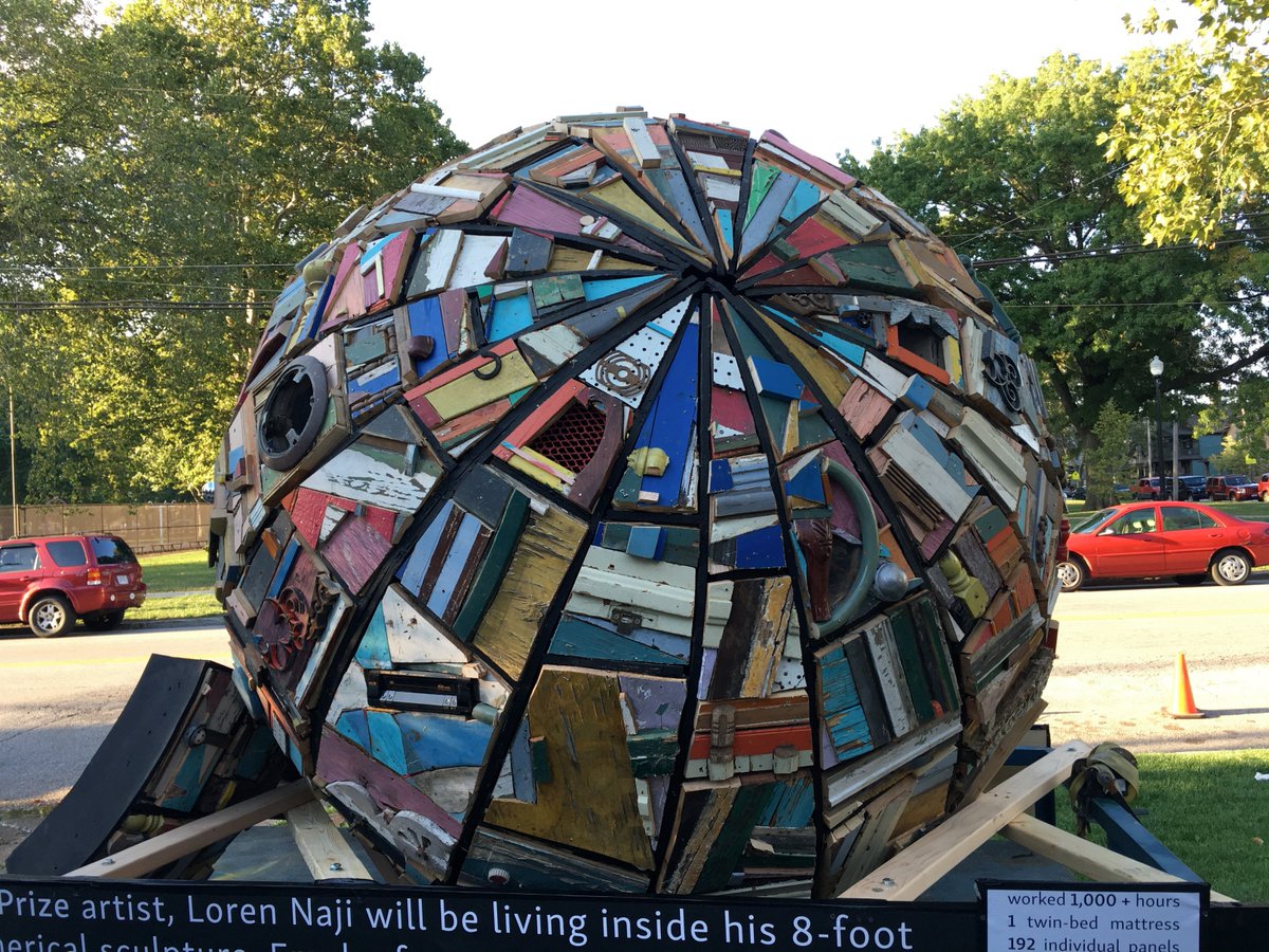 oWOWRadio's tweet photo. #CLE artist #LorenNaji #Emoh sphere built fr demolished abandoned homes I'm inside the sphere streaming #oWOWRadio https://t.co/2nzLWqJajI
