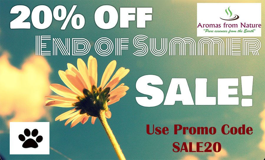 Great savings. Use Promo code SALE20 at check out. Visit us at aromasfromnature.com #CrueltyFree #skincare #dogs