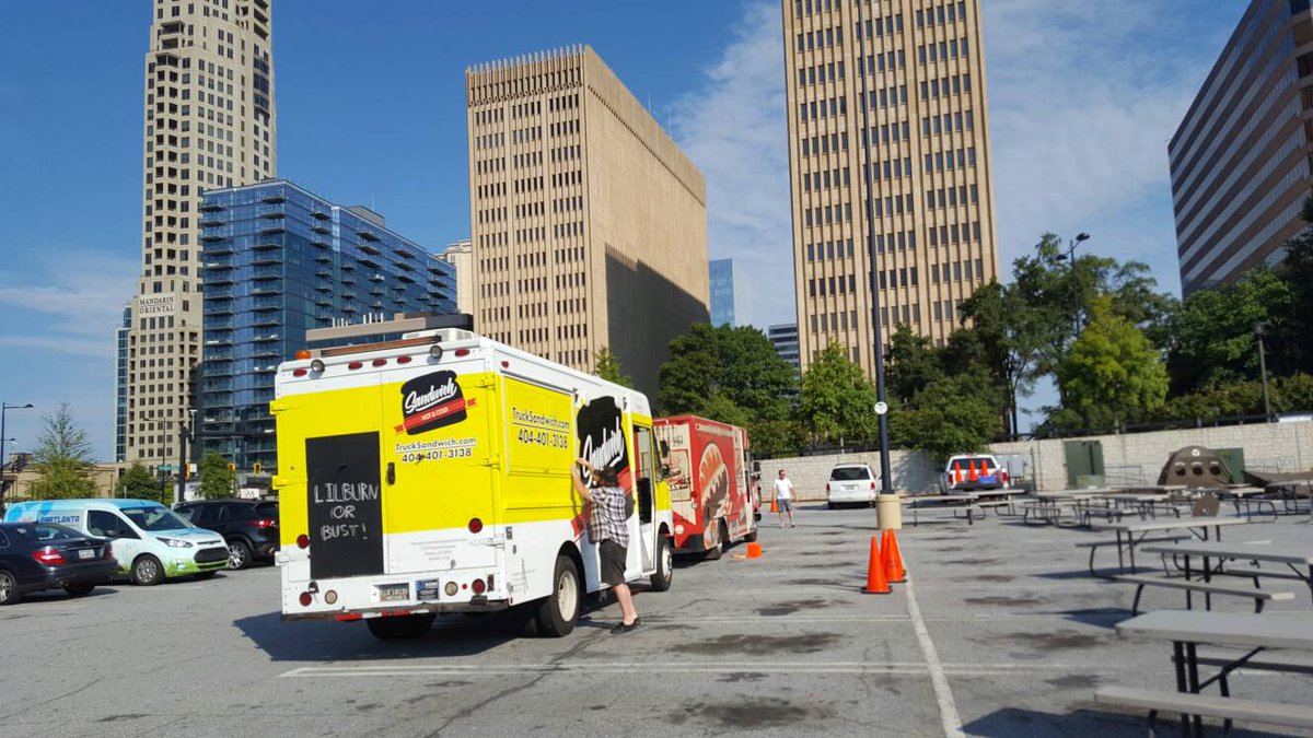 LBI30326's tweet photo. Food trucks pulling into Lenox Square. Are you ready for lunch and to check out PARK(ing) Day? #PD2016buckhead https://t.co/1l6OkFzJpn