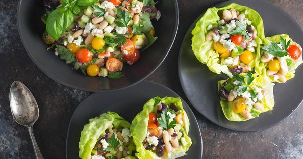Marinated White Bean Salad With Feta Cheese in Lettuce Cups #tonightsdinner #nofilter #homemade #yummy #veggie #top…