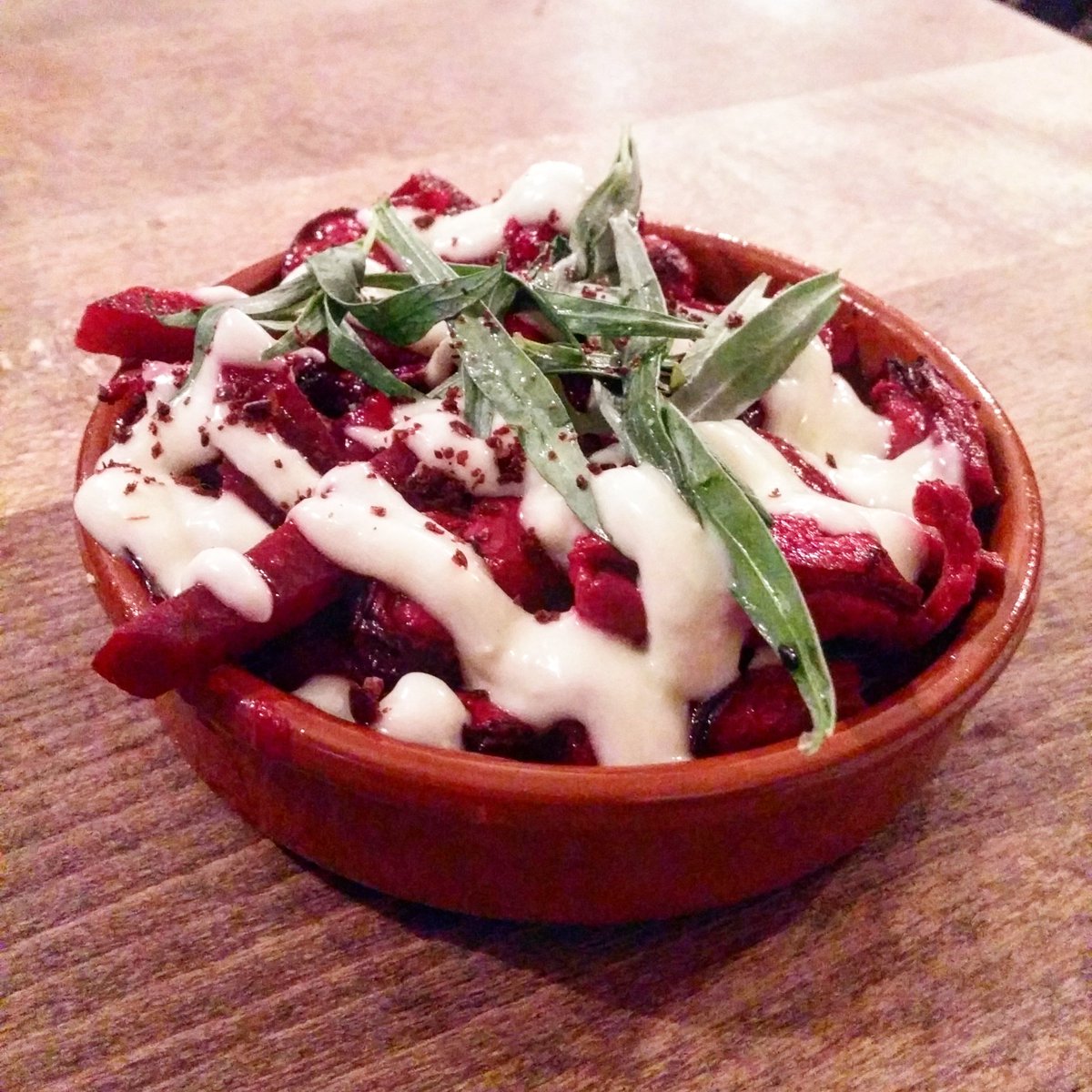 One of <a href="/Tiberilondon/">Tiberi</a> 's sides - #mussels &amp; beetroot escabetx w tarragon &amp; alioli - at the Jeremy Bentham off #TCR