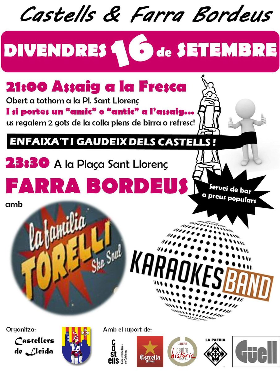 Quines ganes d'avui! Assaig a la fresca + FarraBordeus! T'hi esperem! 😉 #setembreBordeus #JuntsSomImparables #Lleida