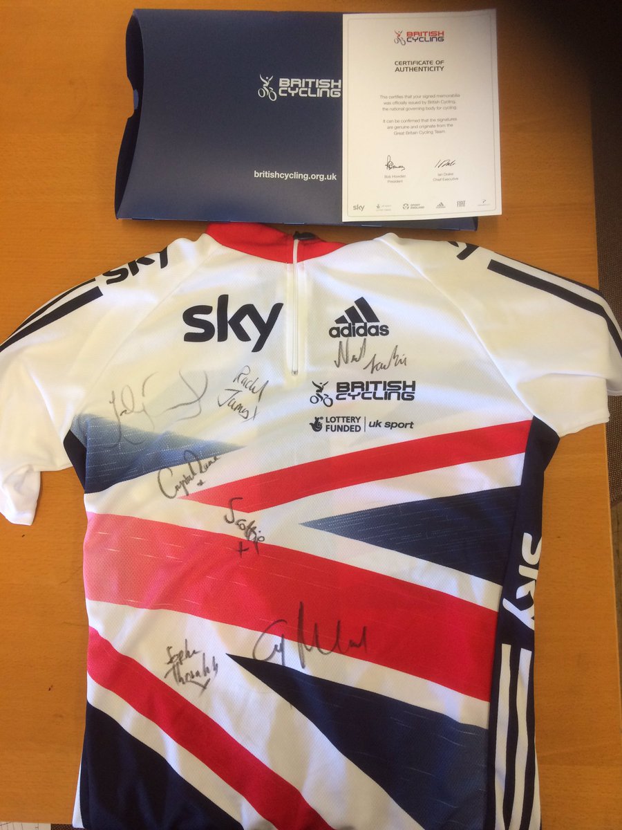 BrenBikes's tweet image. Join our 1st birthday celebrations tomorrow 11-2 for a chance to win this jersey, signed by members of team GB