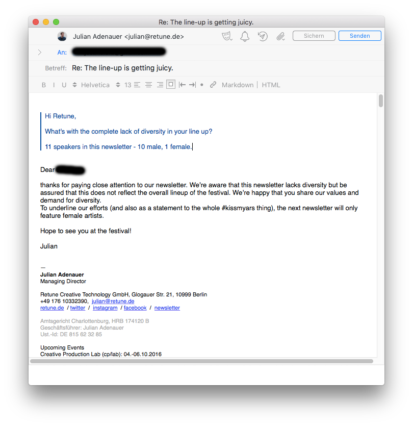 julianadenauer's tweet image. We’re really happy that people  care about diversity and speak up for it. #retune16