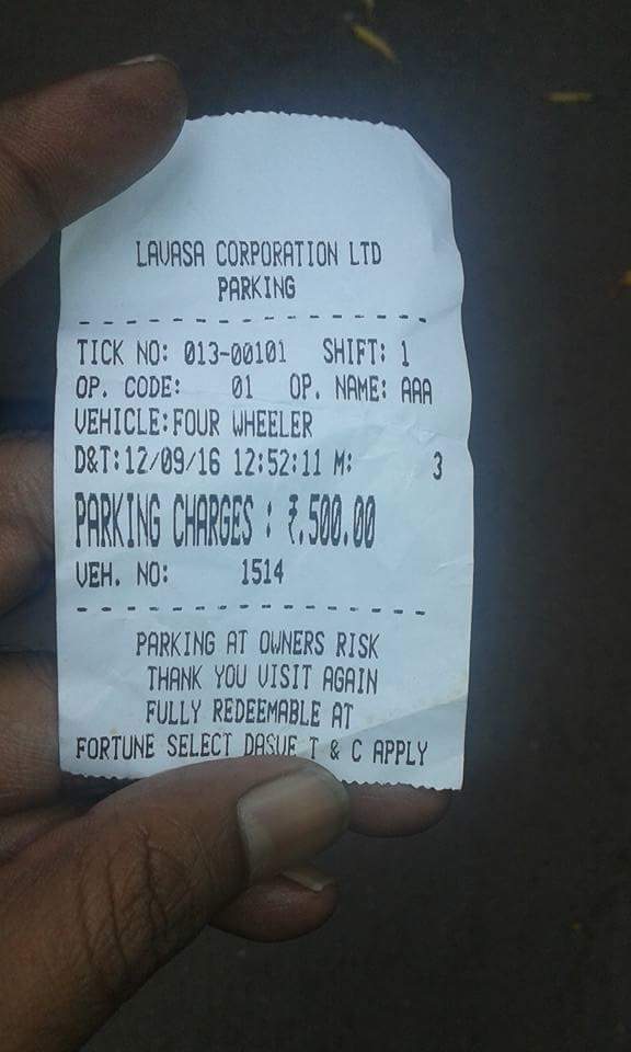 500 for parking - is this for real? @LavasaCommunity @LavasaCitizens