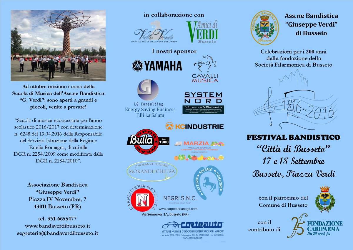 bandaverdi's tweet photo. Festival Bandistico Città di Busseto: in caso di maltempo presso le Scuderie di Villa Pallavicino (via Provesi 41) https://t.co/PNZJjKOZ3A