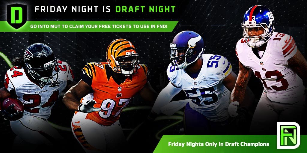 EASPORTS_MUT's tweet photo. 3 Tickets ON US!
#FND now available Friday mornings! Head into Madden Ultimate Team / Draft Champions to claim 'em! https://t.co/sQ11G8wTp5