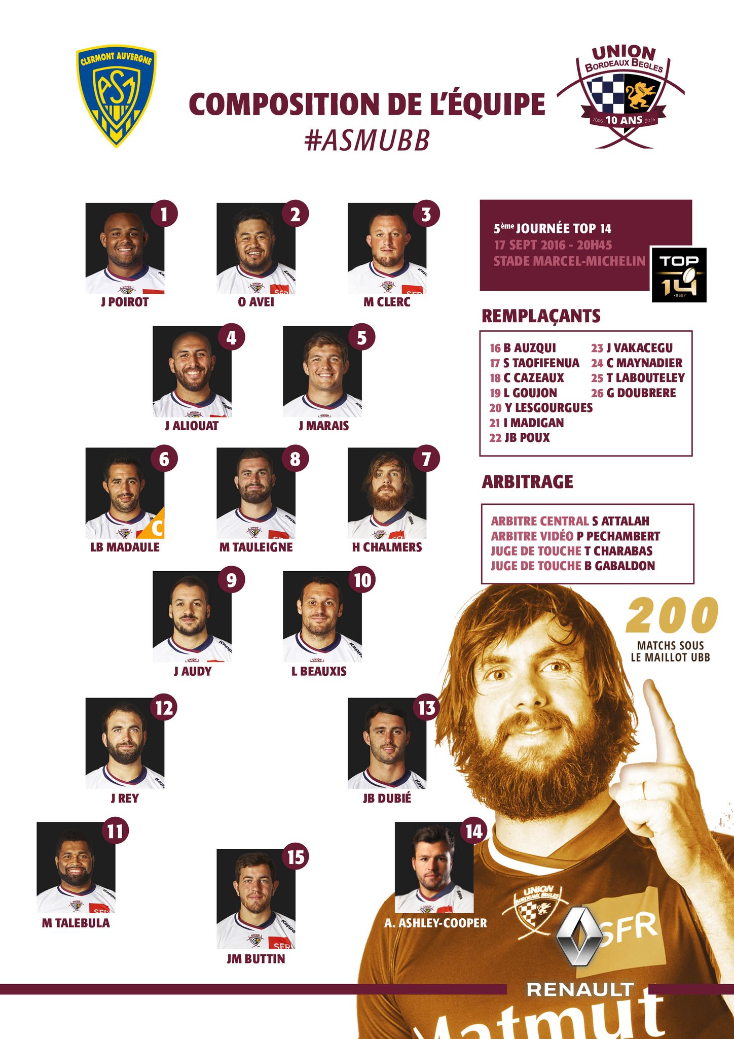 TOP14 - 5ème journée : ASM / UBB CsfTPqDXEAApz1W