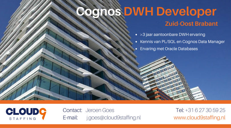 #ict #vacature We are looking for a Cognos DWH specialist... e-mail or call us. English speakers are welcome..