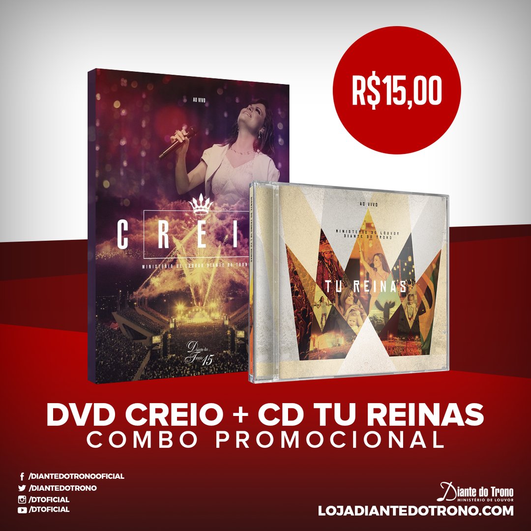 diantedotrono's tweet photo. Promoção DVD Creio + CD Tu Reinas disponível em https://t.co/oI5GhcDdvj. #diantedotrono #promo #dvdcreio #cdtureinas https://t.co/46iIELqYTM