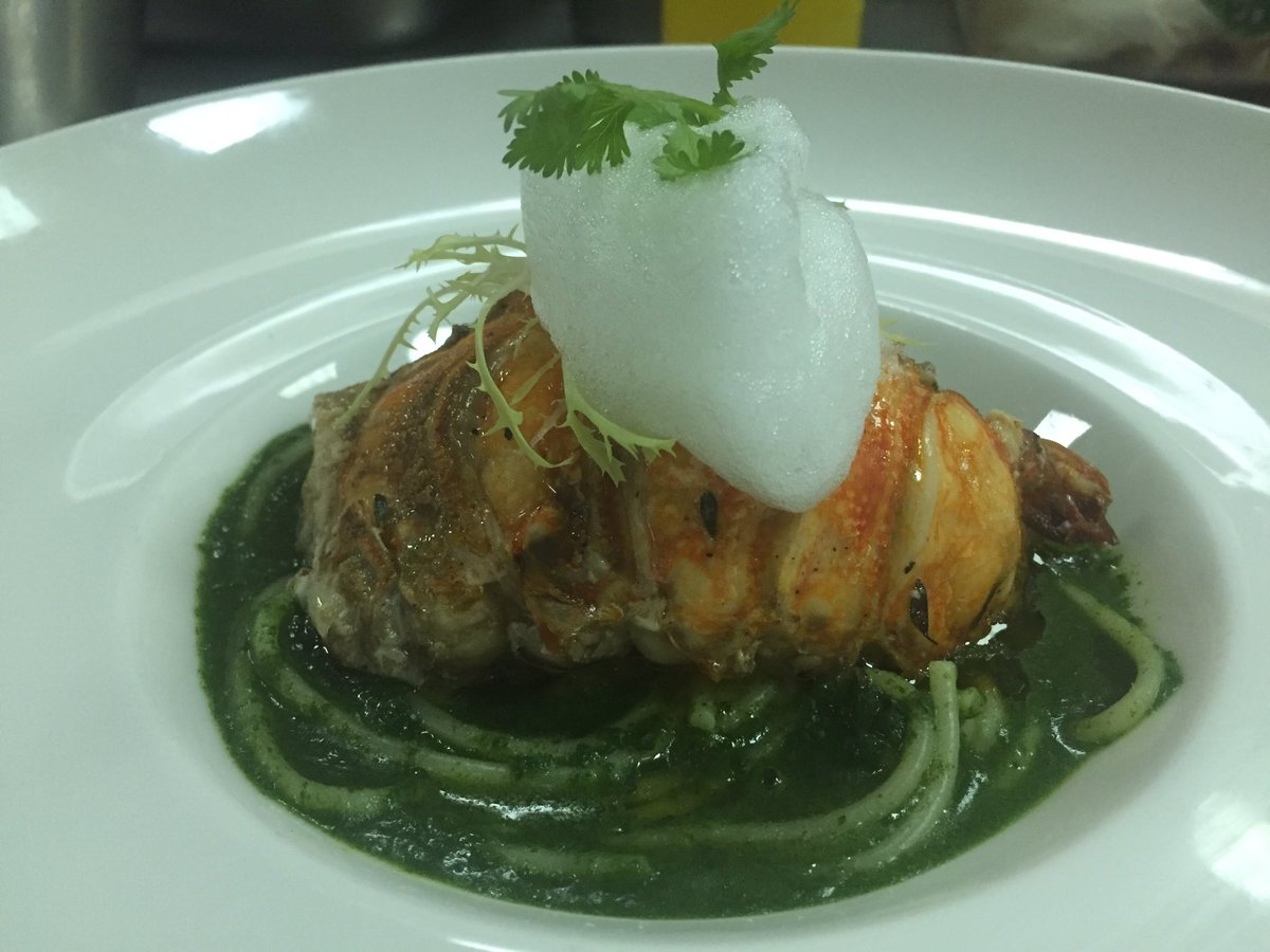 rajcruize's tweet photo. Poached lobster on spinach spaghetti https://t.co/b2hCmuBMEE