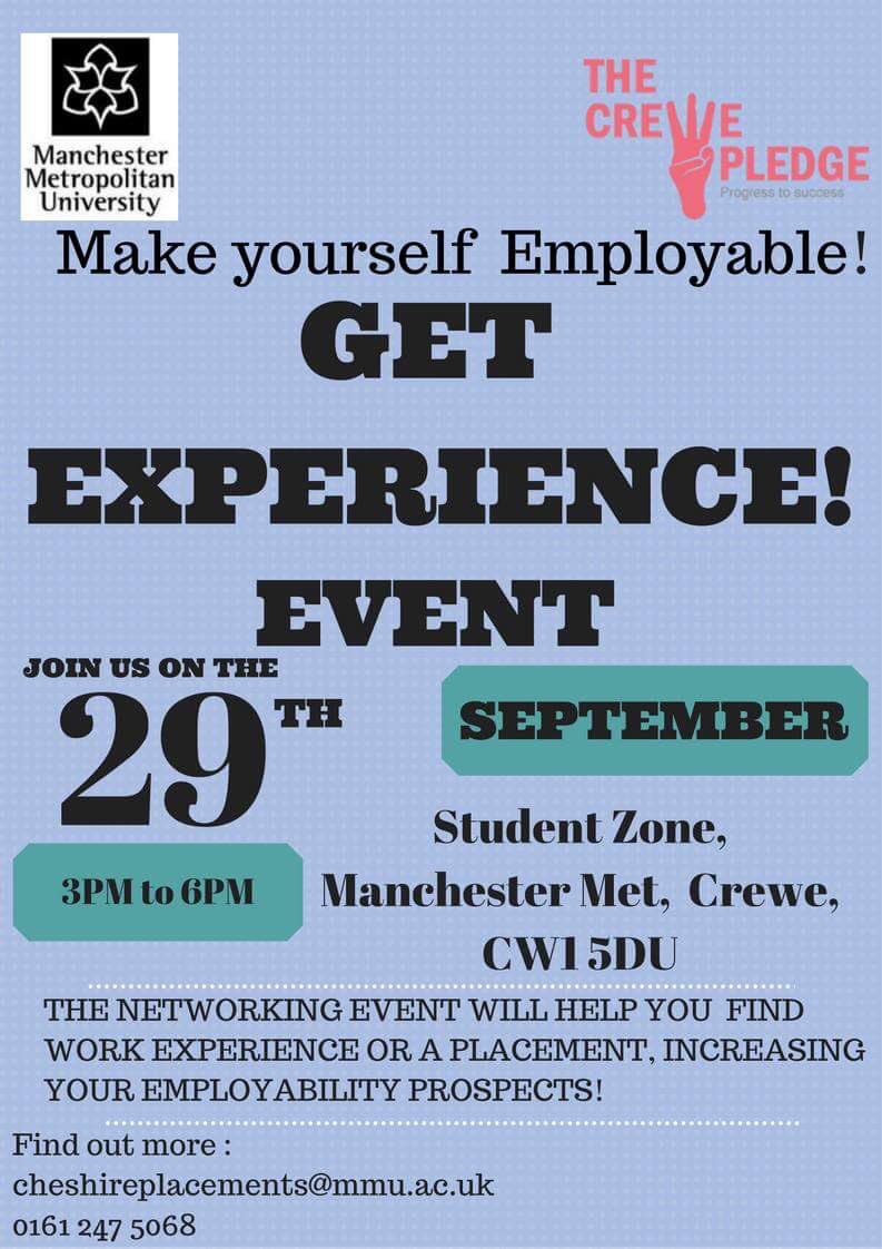 Steps4Stu's tweet photo. Brilliant opportunity for people living in #Crewe and #Cheshire area, looking for #workexperience 👇🏾 https://t.co/bQINJVjRa2