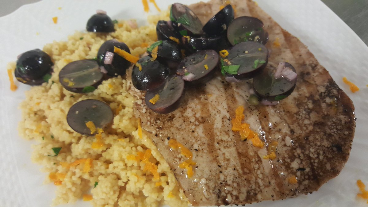 TedsWickedChef's tweet photo. Sushi grade yellow fin grilled tuna, roasted garlic couscous &amp; grape and caper salsa  @tedsmarket #ChefSpecial #Yum https://t.co/ENWi4H3lQY