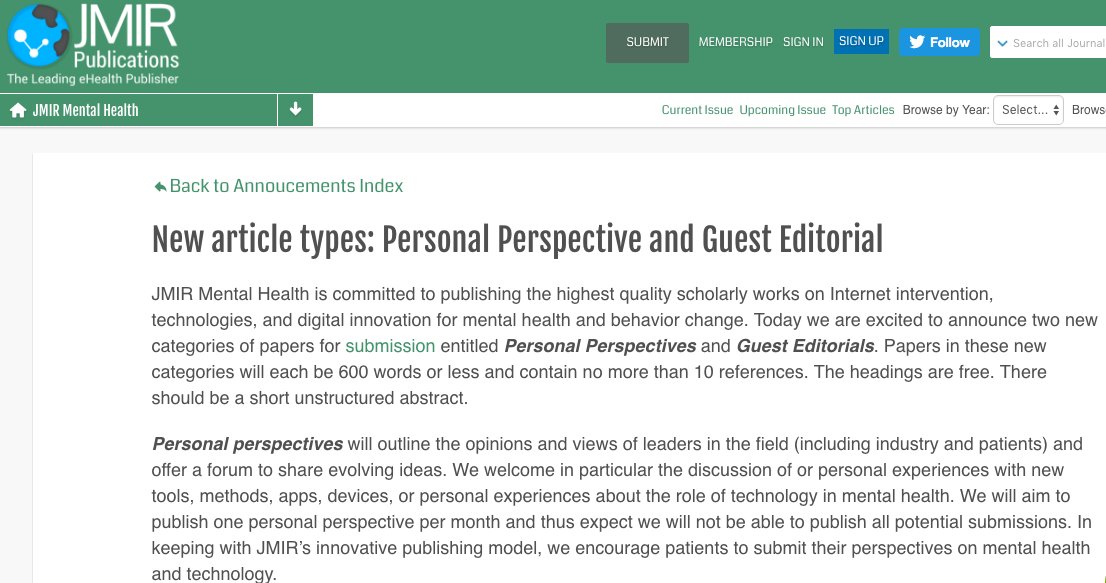 JohnTorousMD's tweet photo. As editor of journal JMIR #MentalHealth, https://t.co/tiOxVbZvz4, I encourage patients to engage / submit too #MedX https://t.co/9LbMIJocUA