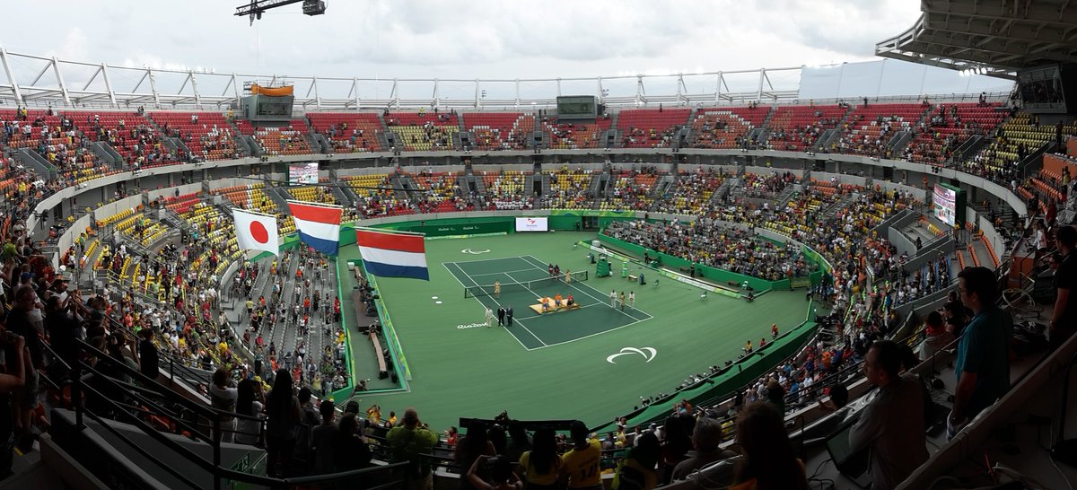 Paralympisch's tweet photo. Gisteren #Gold en #Silver in tennisstadion. Vandaag weer! Griffioen/Van Koot - Buis/De Groot nu op de baan #TeamNL https://t.co/BkU1EkIyGu
