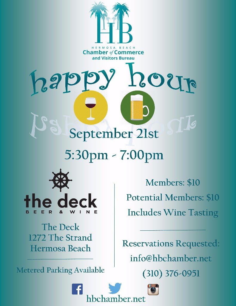 TrulyHermosa's tweet photo. Come join us for networking, drinks and appetizers on Wednesday, Sept. 21 at The Deck in #HermosaBeach! #HBCCVB https://t.co/yMeNnKaoN5