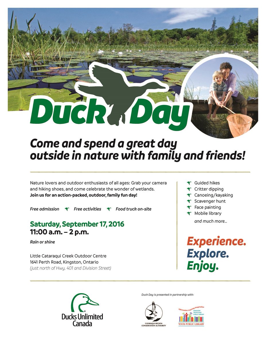 DUContario's tweet photo. Guided Hikes, Canoe, Critter Dip, Scavenger Hunt and more! Tomorrow #DuckDay Little Cataraqui Creek Outdoor Center https://t.co/Ms7ZeG9JCs