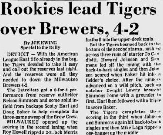 Tigers84Replay's tweet photo. Sept. 19, 1984: #Tigers 4, Brewers 2. Jack Morris gets his 18th win, Willie Hernandez his 31st save.   Tigers are 98-54 #Relive84 https://t.co/uVBdLgGASt