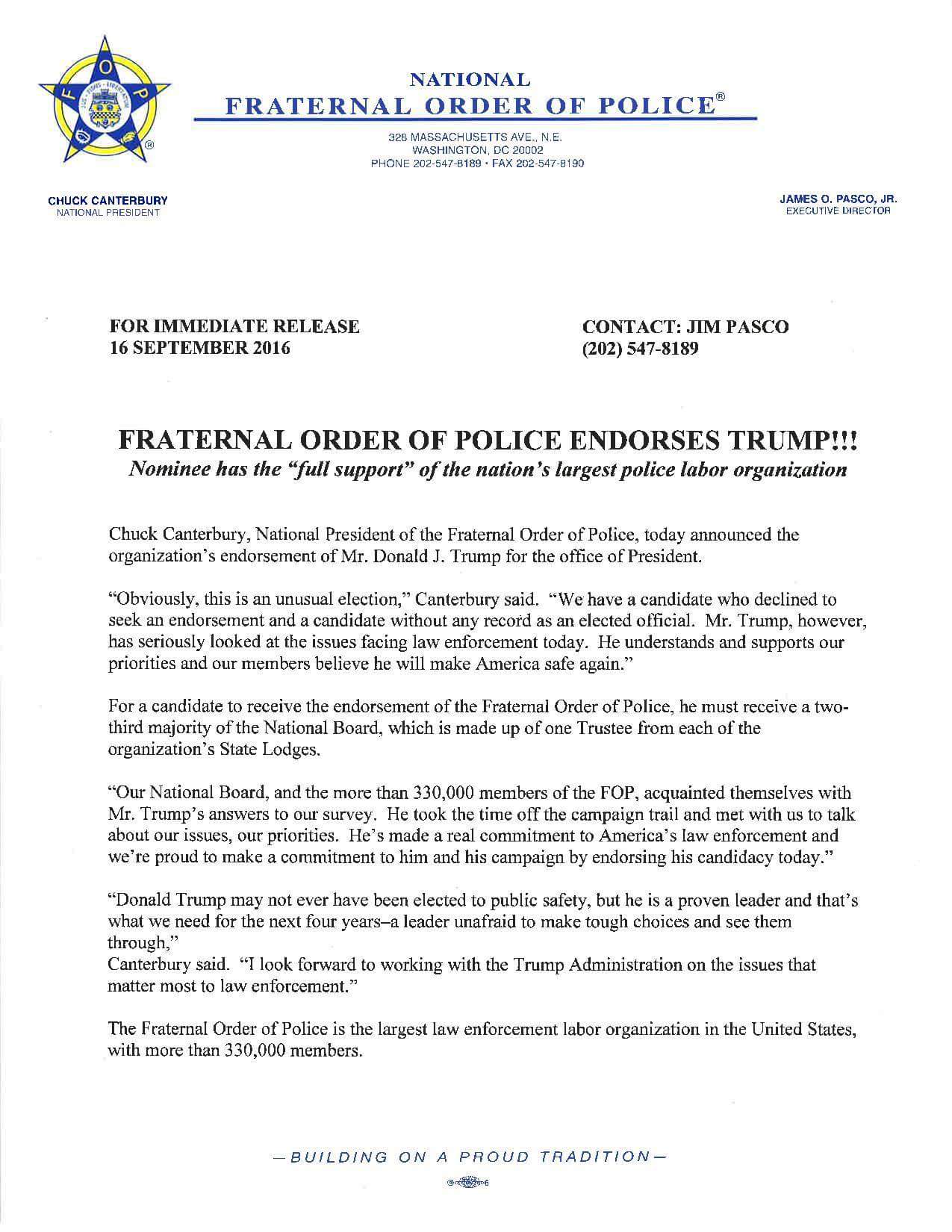 National Fop On Twitter Quot The Glfop Has Made An Endorsement For President Of The United States