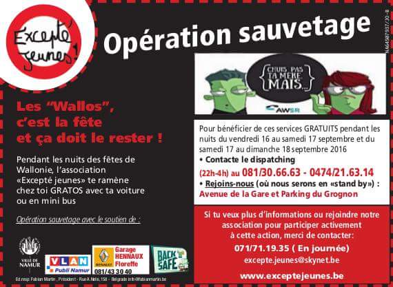 Opération de sauvetage "Excepté jeunes" pour un retour en sécurité des #Wallos16 #Backsafe <a href="/AWSR_be/">AWSR</a>