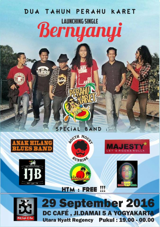 #jogja Launcing single "Bernyanyi" <a href="/Perahukaret_YK/">PERAHU KARET REGGAE</a> ,29/9/2016 at DC Cafe, 19.00wib, free w/ <a href="/SMSR_official/">South Mount Sunrise</a> dll,