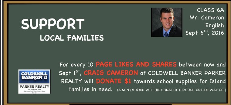 UWPEI's tweet photo. Shoutout to @CraigCameron10 for donating $300 to our Give Back for Back to School Campaign @UpperRoom @StaplesCanada https://t.co/9zA6cuVxI7