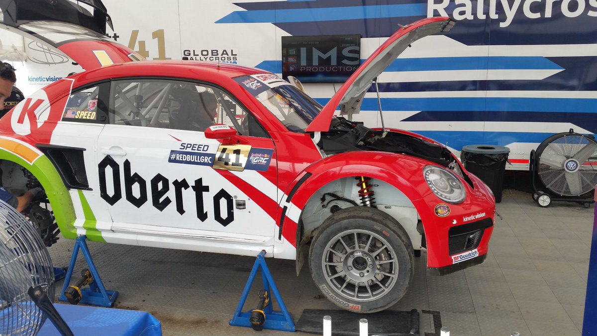 PaulDFranklin's tweet photo. Some wrenching before practice for the car of @scottspeed @RedBullGRC #GRCSeattle https://t.co/Q0lURVaY1i