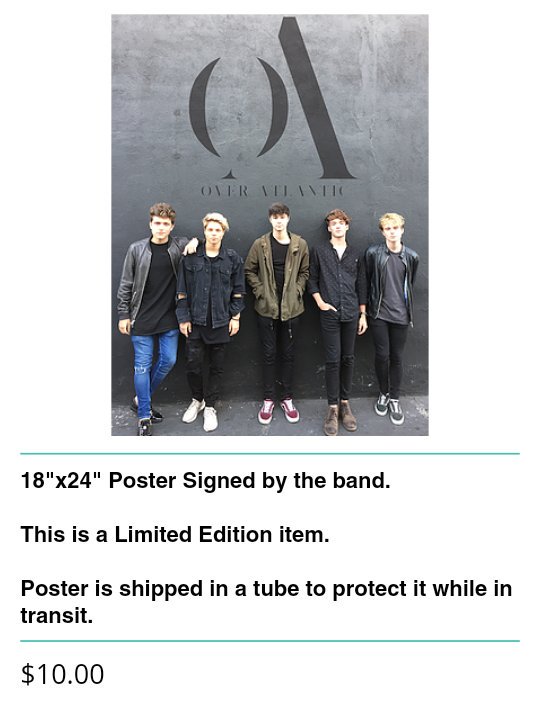 OverAtlanticFR's tweet image. Les garçons ont ajouté à leur merch un poster signé en édition limité au prix de 10€ (sans frais de port)