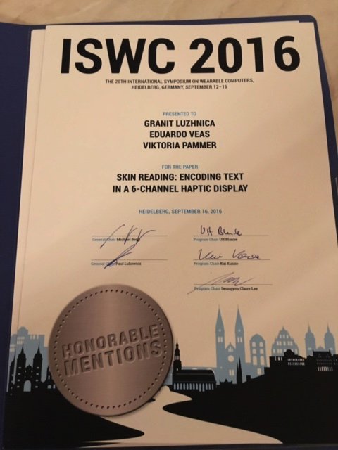 eduveas's tweet photo. Our paper on Skin-Reading received a honorable mention at ISWC 2016. Thanks for the great work. https://t.co/uUJegOLFyY