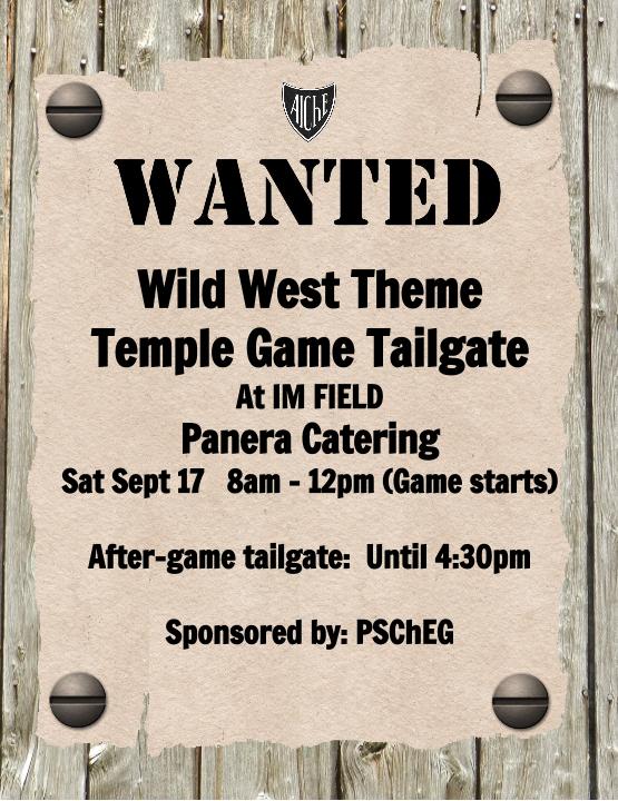 PSUAIChE's tweet photo. Join us at tailgate tomorrow for panera, and our theme is wild west ! Stay tuned for exact location :D https://t.co/Uo7wRSyuaj