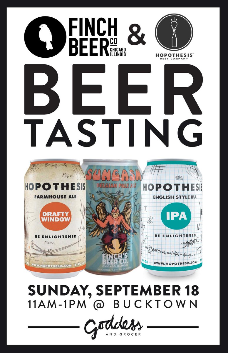 goddessgrocer's tweet image. Need a new beer for the new football season? Sample @FinchBeer &amp;amp; @Hopothesis this Sunday from 11am-1pm in Bucktown!