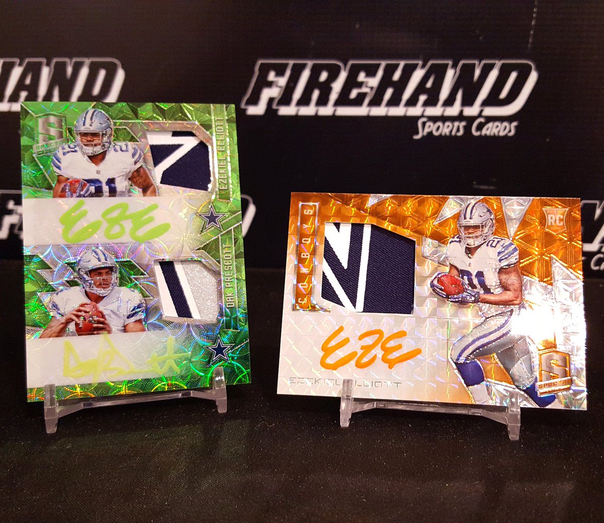 FireHandCards's tweet photo. #ezekielelliot & #dakprescott #spectra dual patchauto cut from the #samecase #dallascowboys #firehandsportscards https://t.co/dxl2UQs8gq
